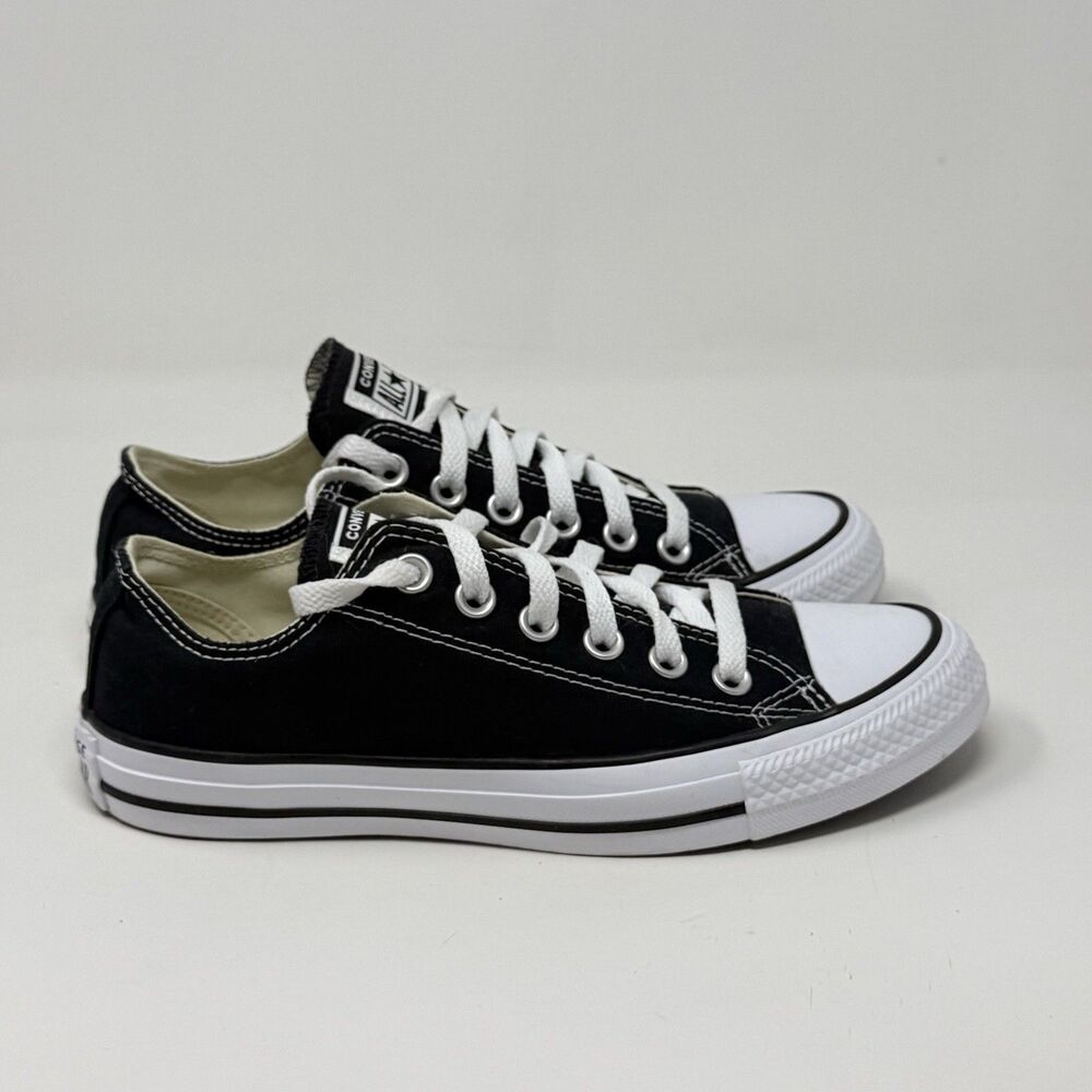 Converse All Star Sneakers Womens 7 Black Canvas Low Top Preppy Grunge Shoes - Picture 1 of 16